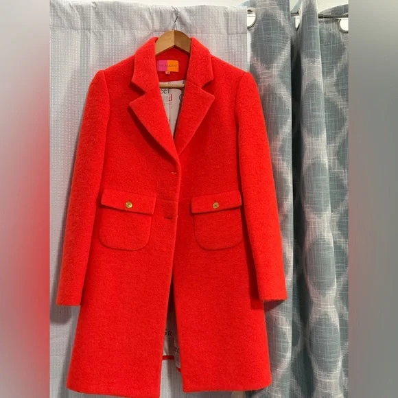 NWOT. Woman’s Vilagallo Lucia Neon Wool Blend Coat in Orange. Size 40 EU. - Picture 6 of 15